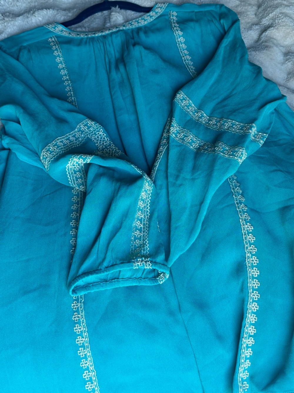 Tolani Embroidered Boho Peasant Tunic Top Teal XL NWT MSRP $175 - Picture 7 of 9